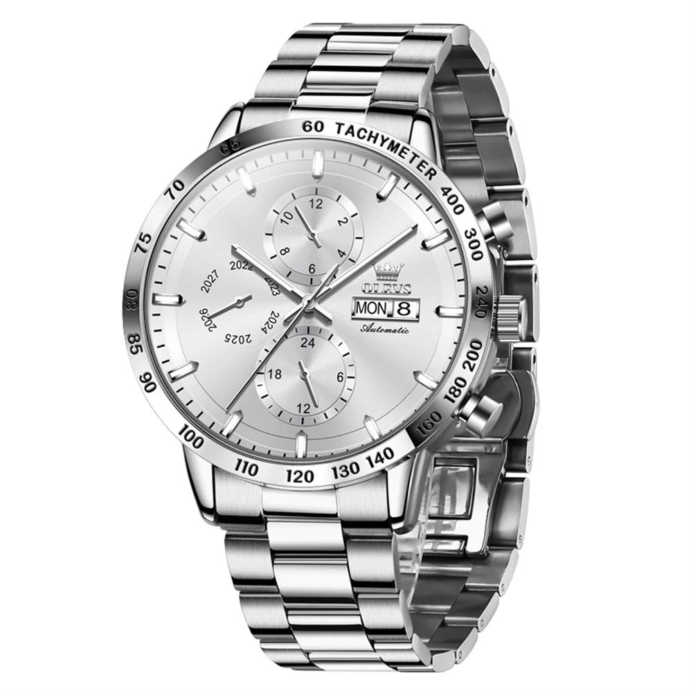 OLEVS Men Automatic Mechanical Watch Full Stainless Steel Wristwatch Multi-functional Luminous Waterproof Business Sports Watch