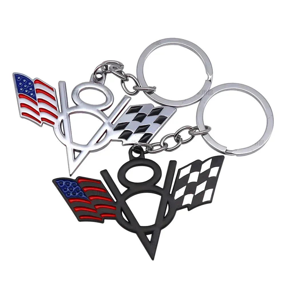 Creative V8 American National Flag Metal Car Keychain Man Key Holder Pendant Keyring Decoration