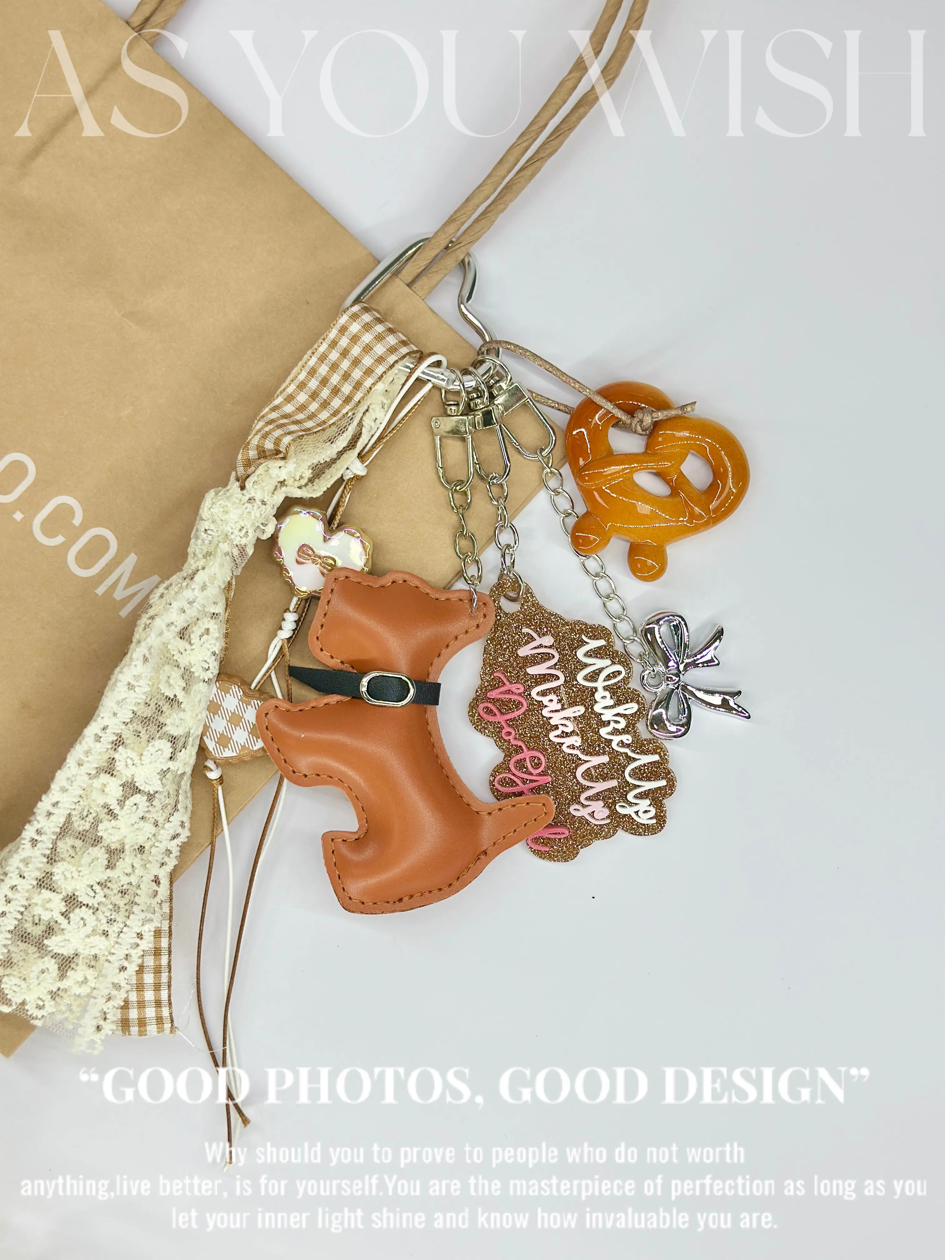 2025 신상 우븐 로프 키체인 가방 장식 키홀더 한국 스타일 나비 매듭 비즈 하트 태슬 폰케이스 가방 Y2k