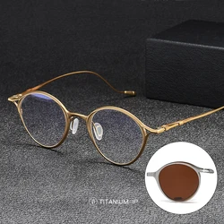 2 In 1 Pure Titanium Foldable Magnetic Clip Vintage Round Eyeglasses Frame Men Polarized Sunglasses Luxury Brand Design Eyewear
