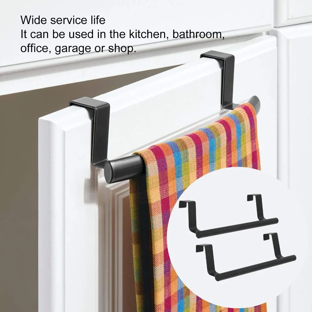 2 PCS Stainless Steel Towel Rack Black No Drilling Required Towel Bar Easy Installation Space Saving Over Door Towel Holder
