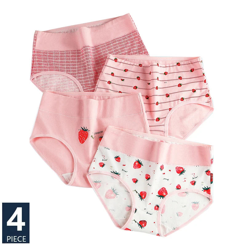 4Pcs Cotton Women\'s Panties High Waist Body Shaper Underwear Breathable Fashion Print Girls Briefs Cute Panty Female Lingerie