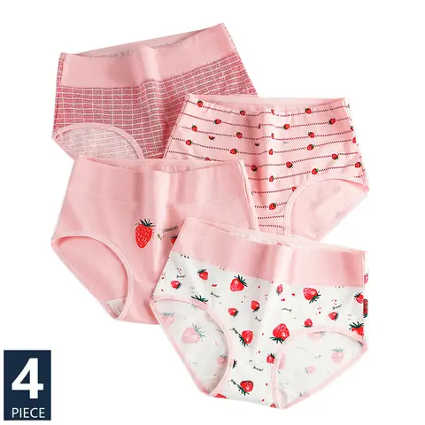 4Pcs 코 튼 여성 팬티 높은 허리 바디 셰이퍼 속옷 통기성 패션 인쇄 여자 팬티 귀여운 팬티 여성 란제리