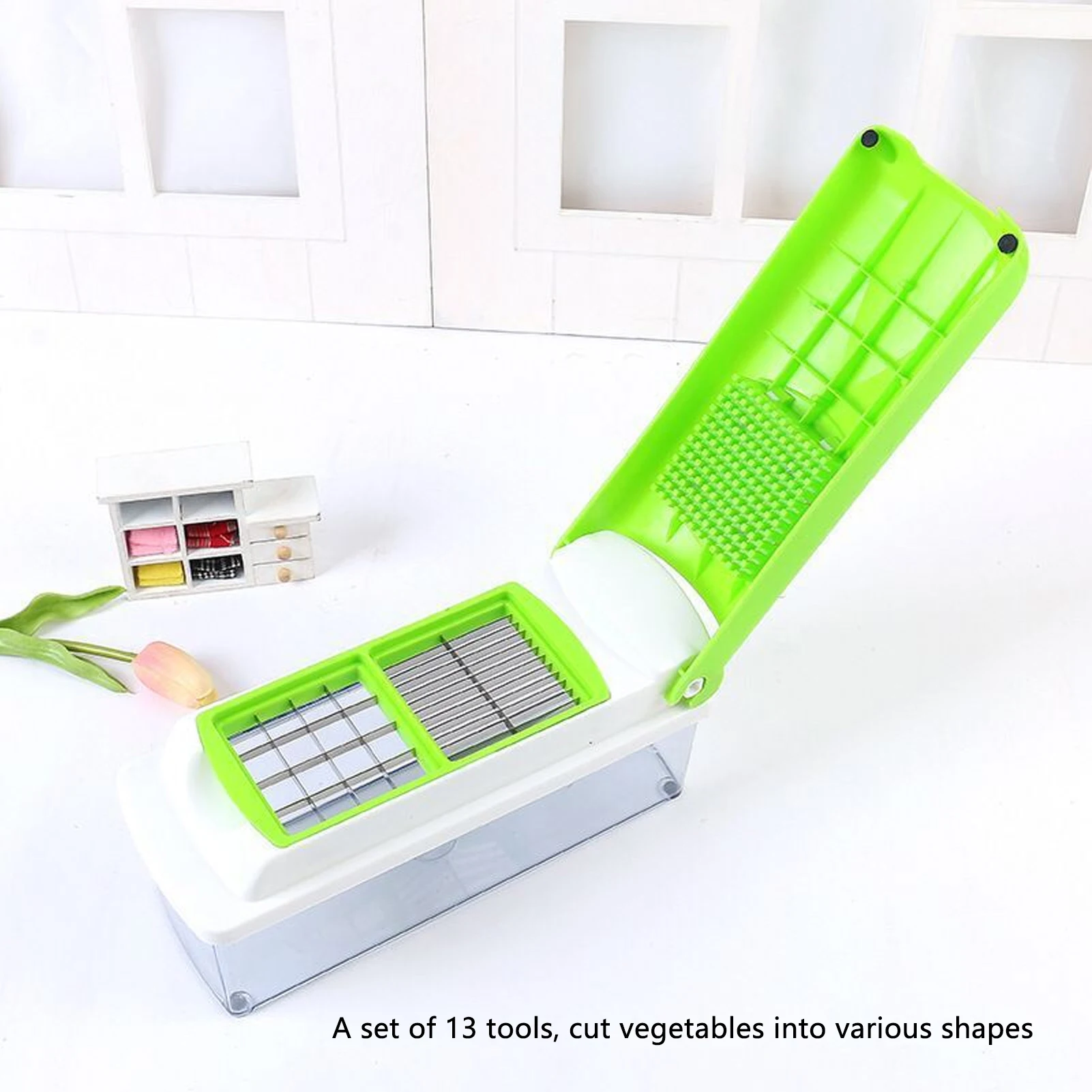 Multifunctional Vegetable Cutter Set 13 Accessories Vegetable Slicing Tool Green Vegetable Shredder for Kitchen