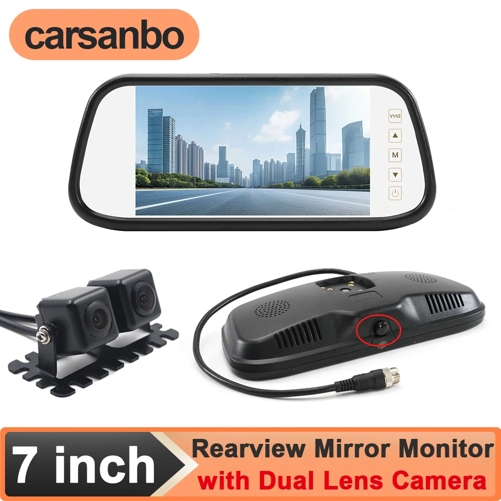 

Carsanbo 7" LCD Display Car Rear View Mirror Monitor Reverse Backup Packing Waterproof Camera for Truck Bus RV Trailer Excavator