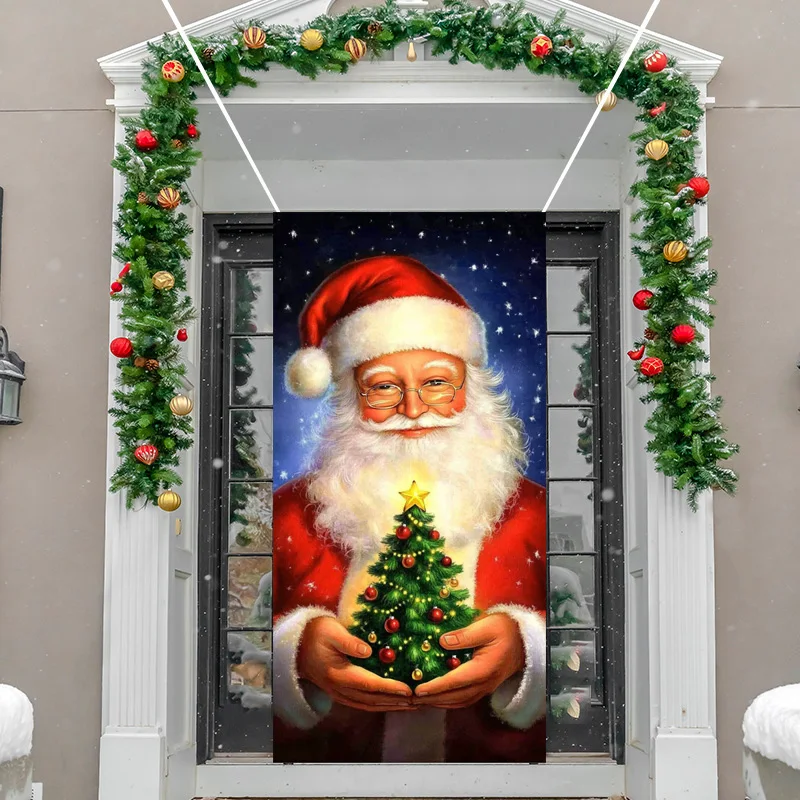 Santa Claus Linings for Christmas Doors Christmas Decorations 2024 Gifts Santa Elk Door Cover Indoor And Outdoor Decorations