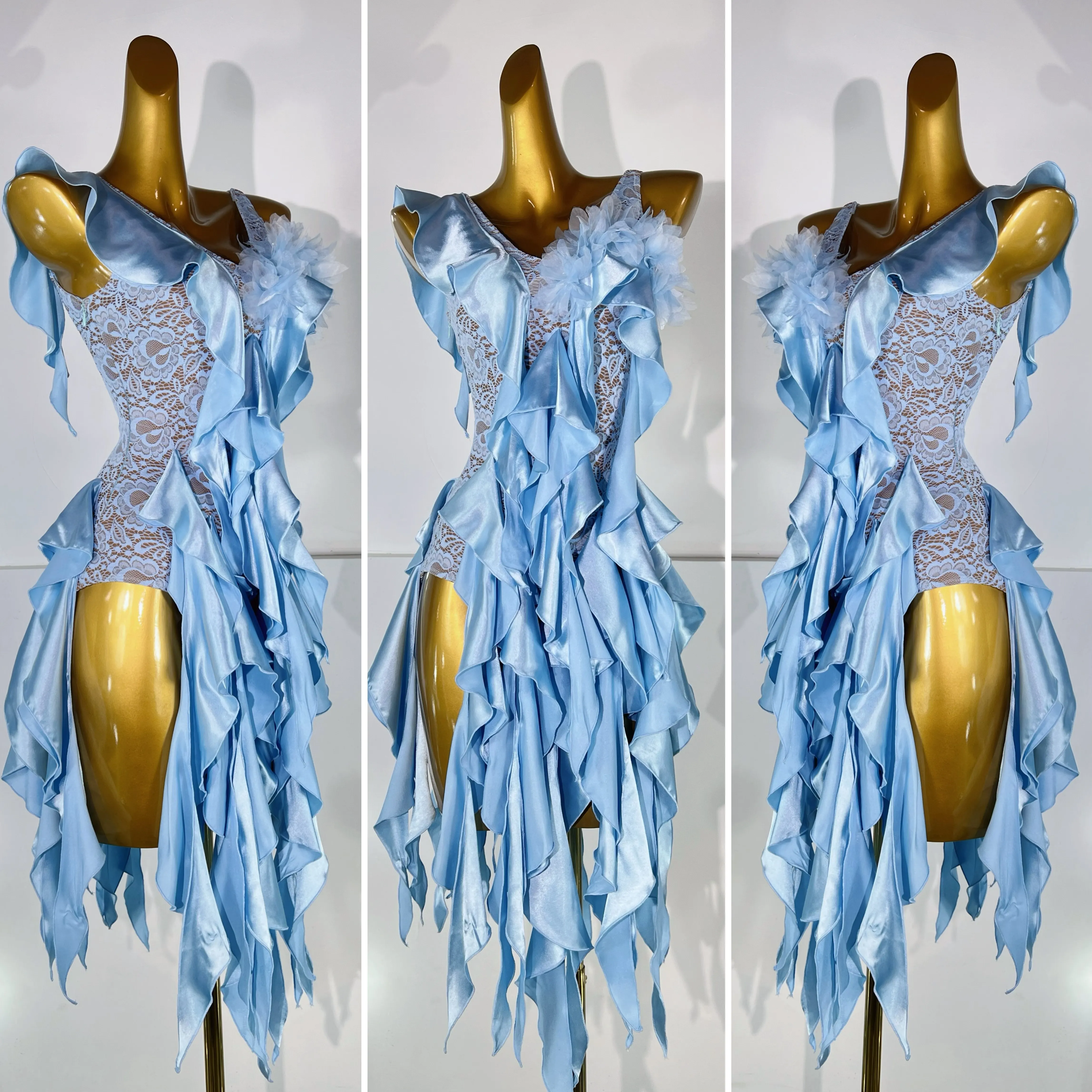 Latin Dance Costume Female Children High-End Customized Ruffled Irregular Black Pool Samba Dress