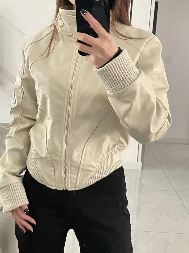 Plus Size Americano Retro Cuoio DELL'UNITÀ di elaborazione ort Jaet delle Donne 2025 Primavera Nuovo Allentato Moto Stand Collare Jaet Cappotto di Pelle