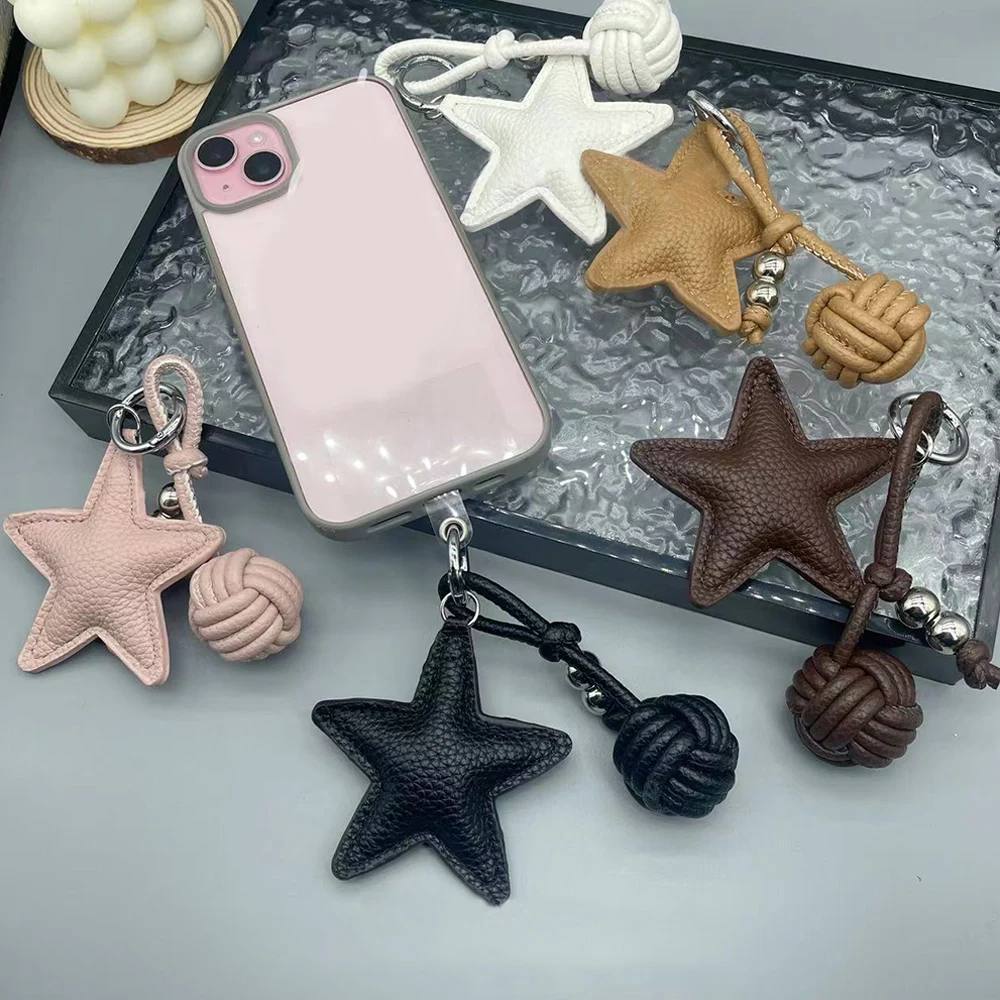 Bag Hanging PU Leather Pentagram Weave Ball Pendant Fashion Korean Solid White Star Keychain Phone Case Pendant Bags Accessories