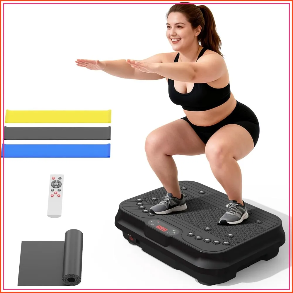 Vibration Plate Exercise Machine for Lymphatic Drainage, 400 Lbs Capacity Fitness Platform with Resistance Bands for Weight Loss