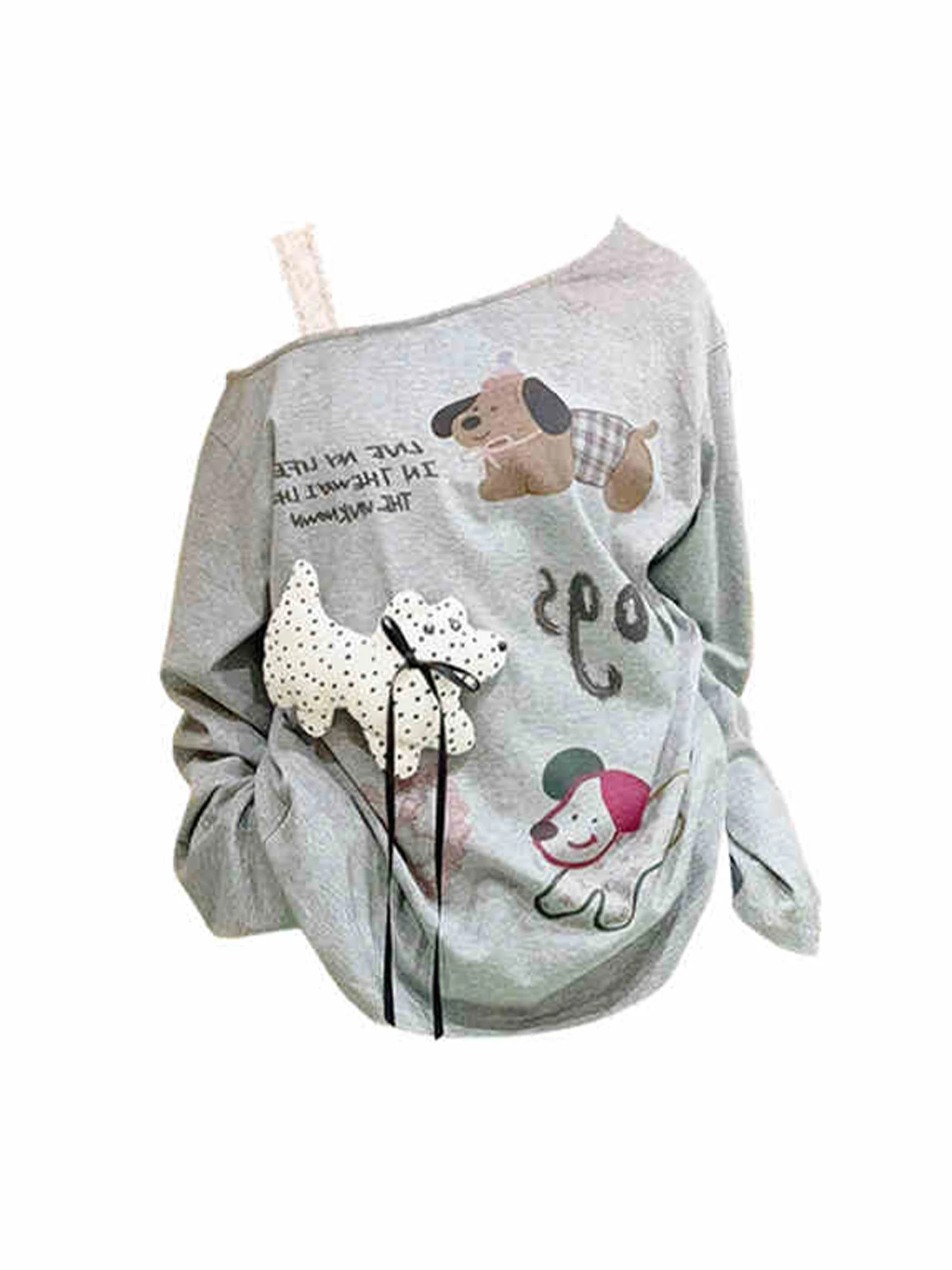 سويت شيرت نسائي رمادي بأكمام طويلة مطبوع عليه حروف 90s ملابس جمالية عتيقة ملابس الشارع الشهير Harajuku ملابس كبيرة الحجم لخريف 2024