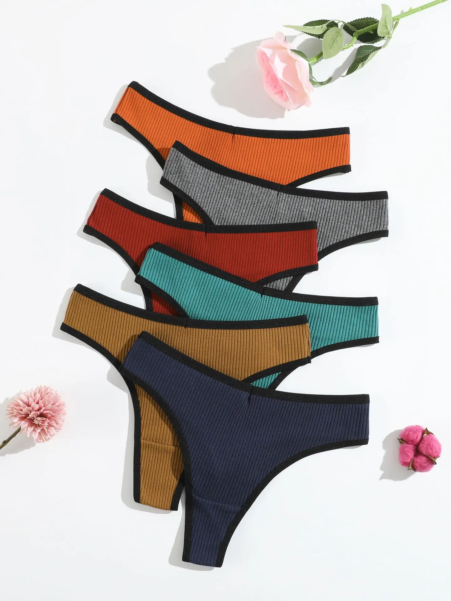 8 PCS 100 Cotton Thongs Simple G-String Women Panties Sexy Female Underwear Solid Color Basic Tangas for Woman and Girls