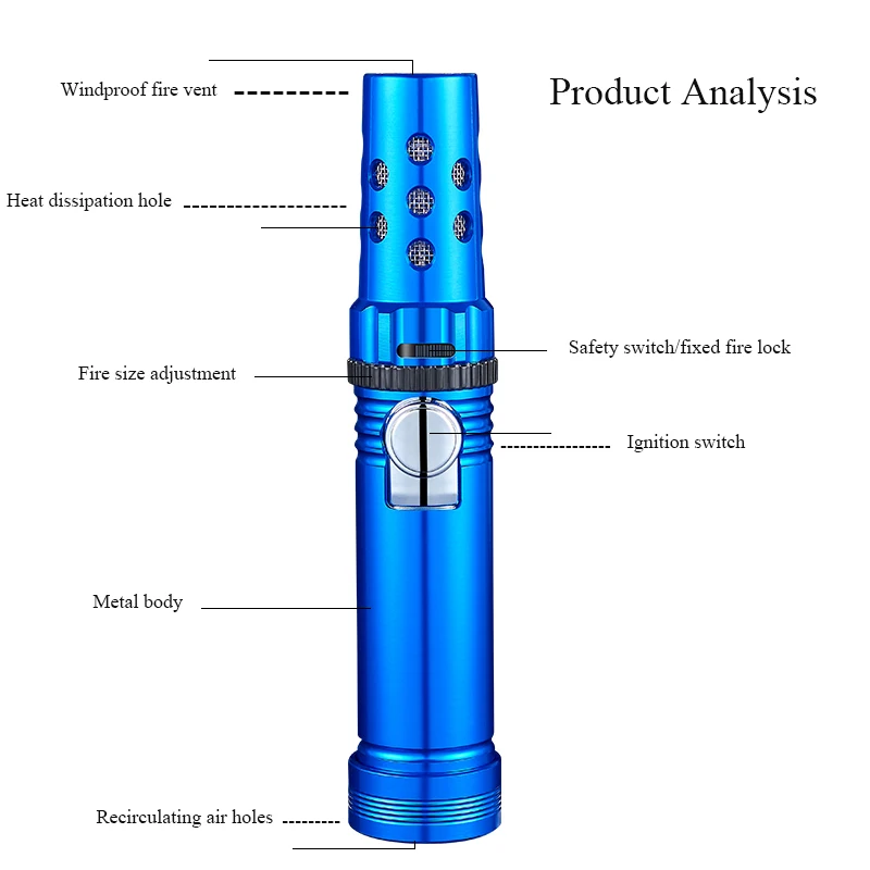 1300℃ Strong Flame Wndproof Jet Torch Lighter Safety Lock Design Adjustable Flame Size Ignition Tool