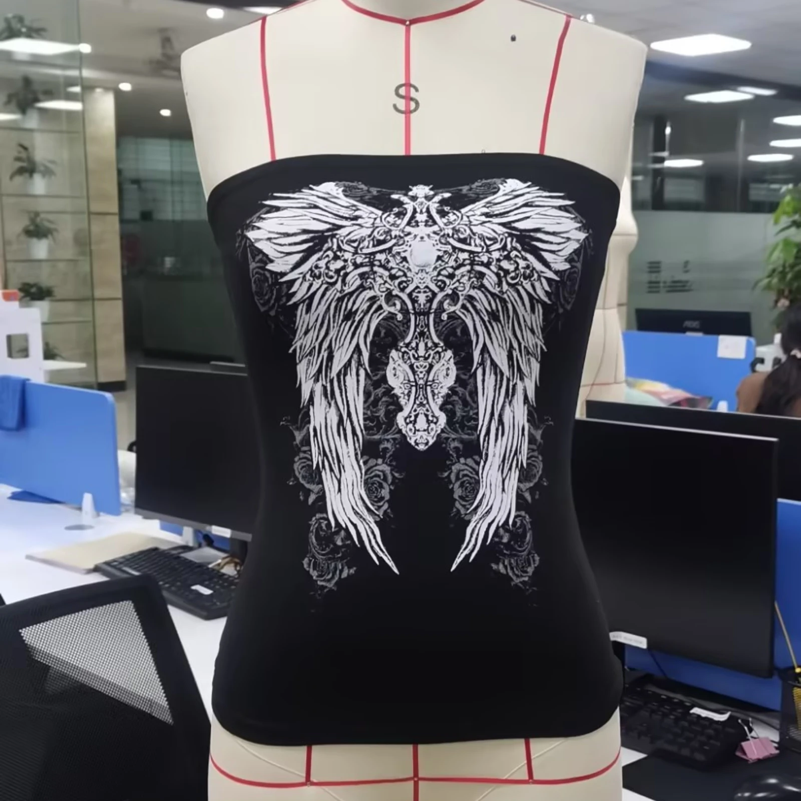 فاسق القوطية Y2K حمالة أنبوب القمم للنساء خمر الجناح طباعة سليم صالح المحاصيل القمم العصابة تي شيرت الصيف E الفتيات سترة #5