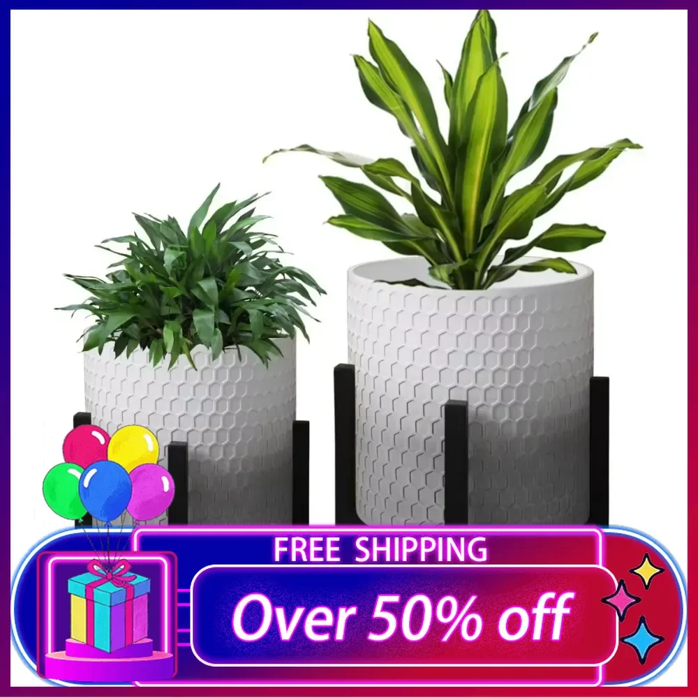 

Plant Pot with Stand 10 & 12 Inches, Decorative Honeycomb Gradient Planter, Indoor Outdoor Flower Pots with Drainage Holes