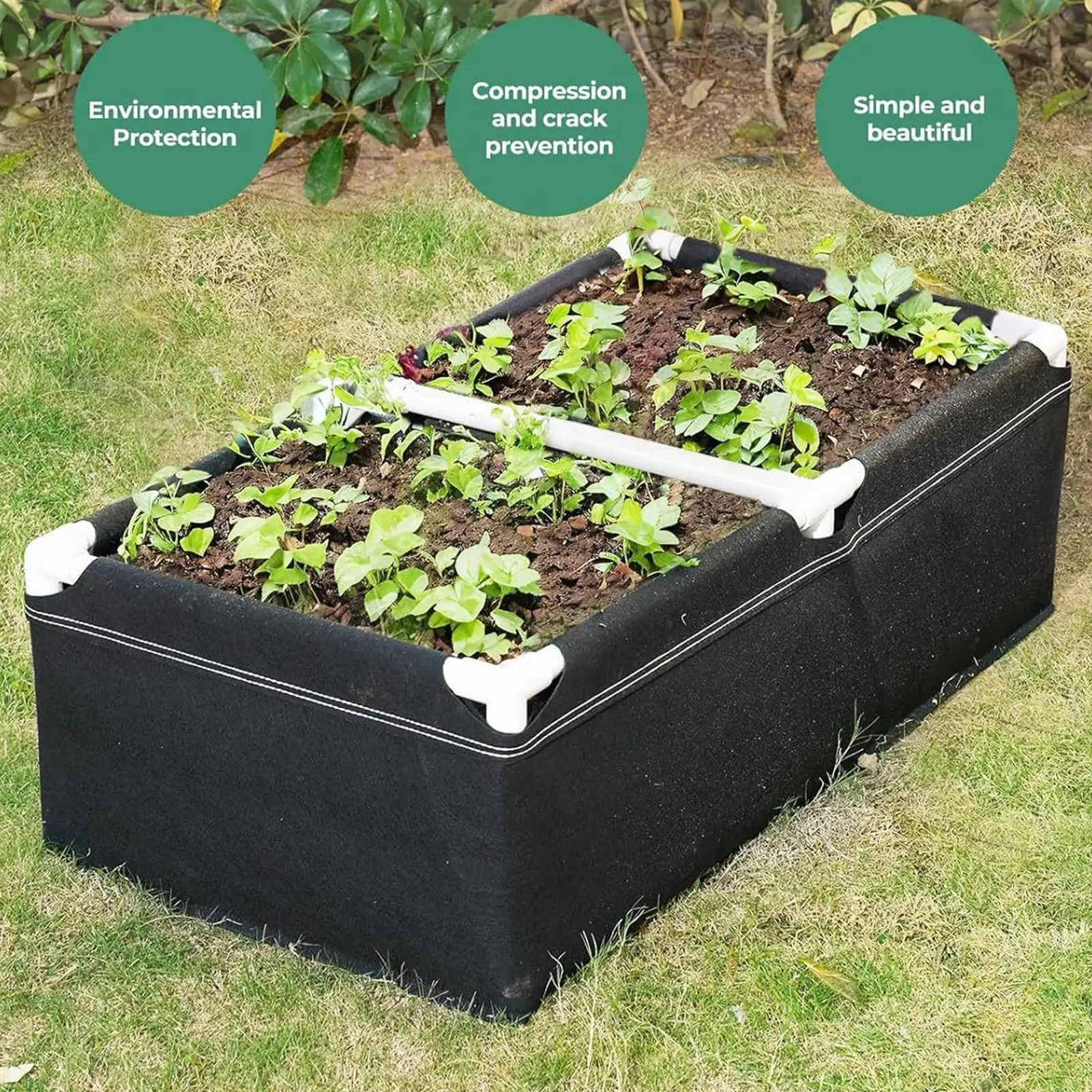 Cama de jardín de tela, maceta Rectangular para cultivo de vegetales, cama elevada para cultivo de jardín con marco para verduras, fresas y patatas