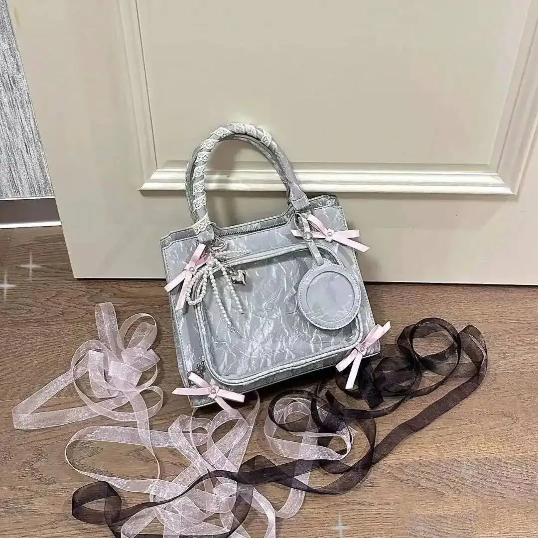 Bloom Transparent Bow Sier Shoulder Women Sweet Cute Handle Messenger Square Bag Female Versatile Casual Crossbody Bags
