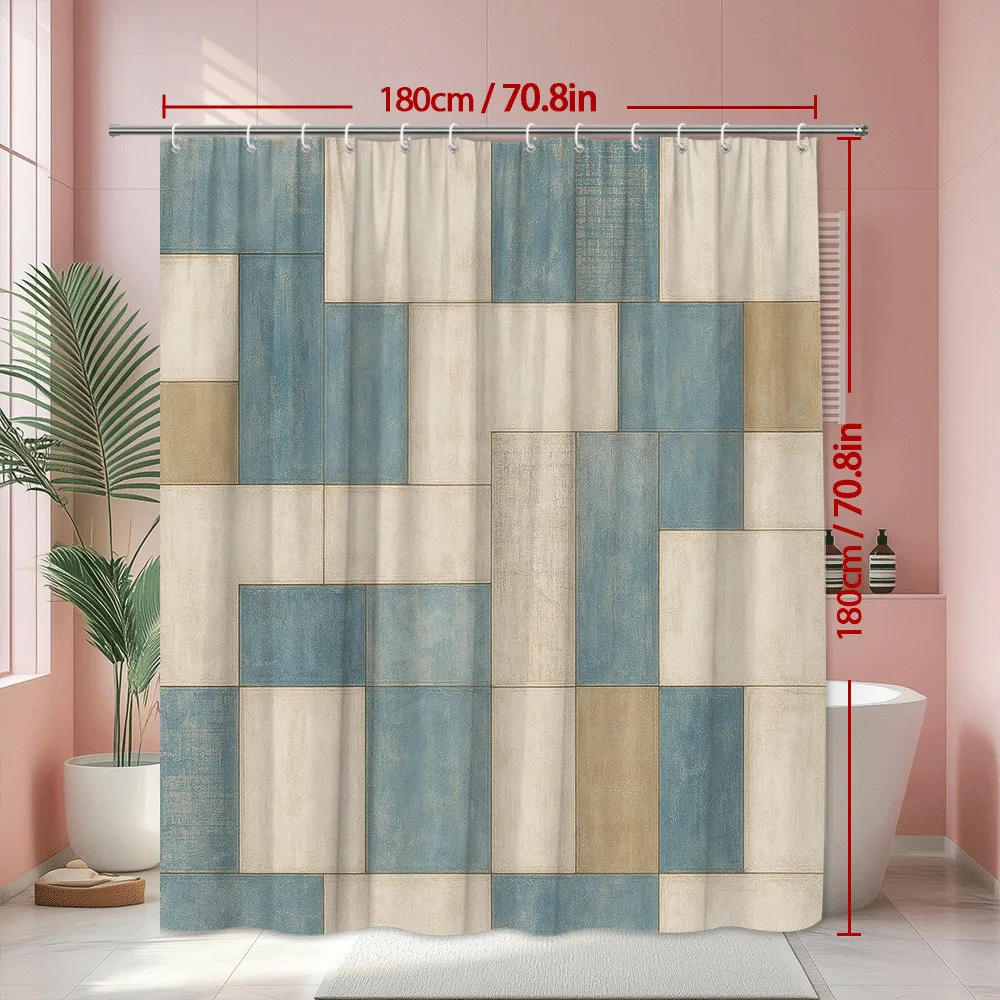 Highly Absorbent Waterproof Shower Curtain Modern Subway Tile Pattern Blue Beige Geometric Polyester Bath Shower Liner Home Deco