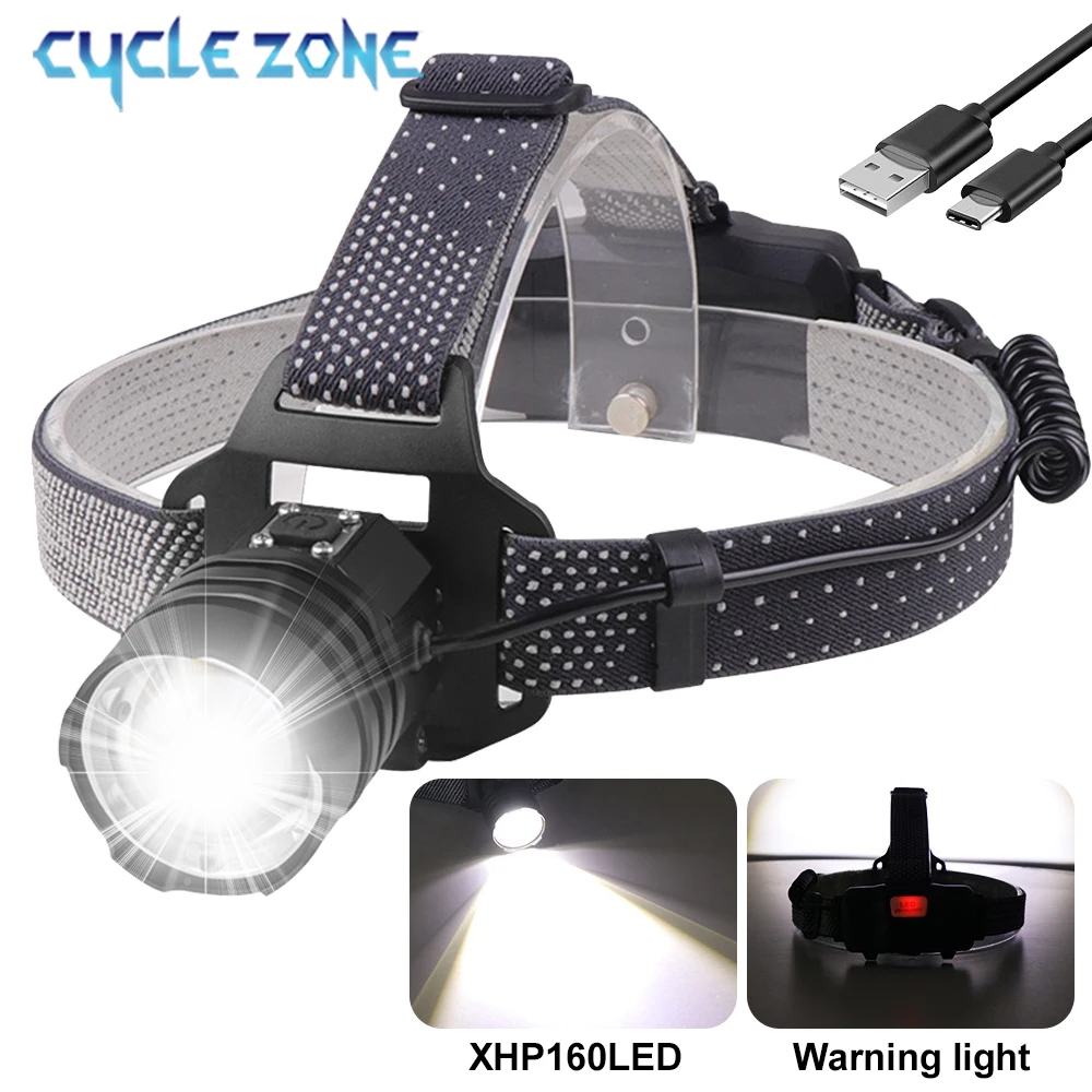 XHP160 LED Headlight Powerful Headlamp Rechargeable Zoomable 3 Lighting Modes Outdoor Camping Fishing Hiking Hunting Headlights