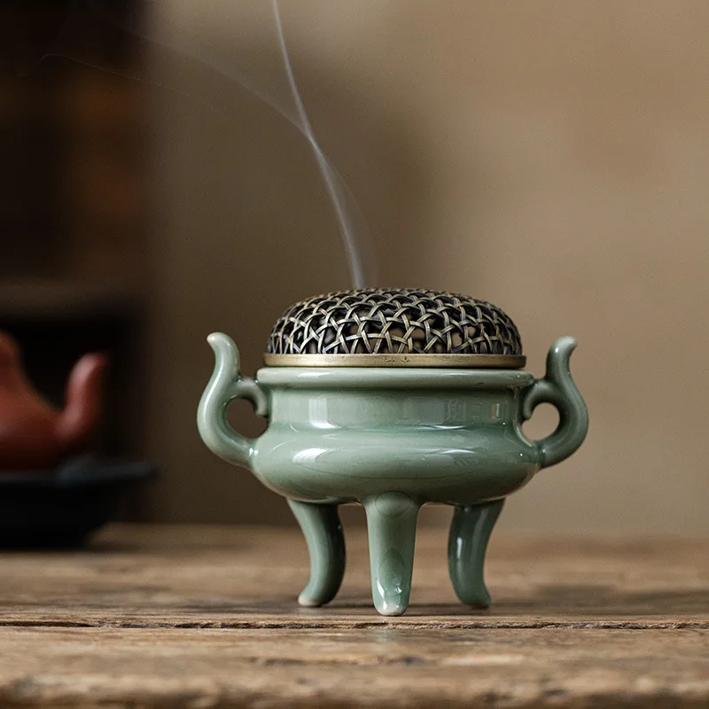 Ceramic antique three-legged Song Dynasty aesthetic ceramic plate incense burner