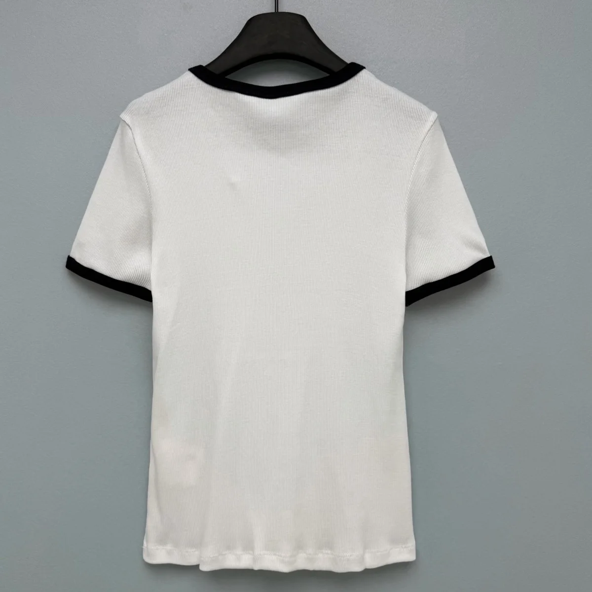 High Quality Women Round Neck Contrast Trim Rib Knit Short Sleeve T Shirt Slim Fit Basic Casual Tees