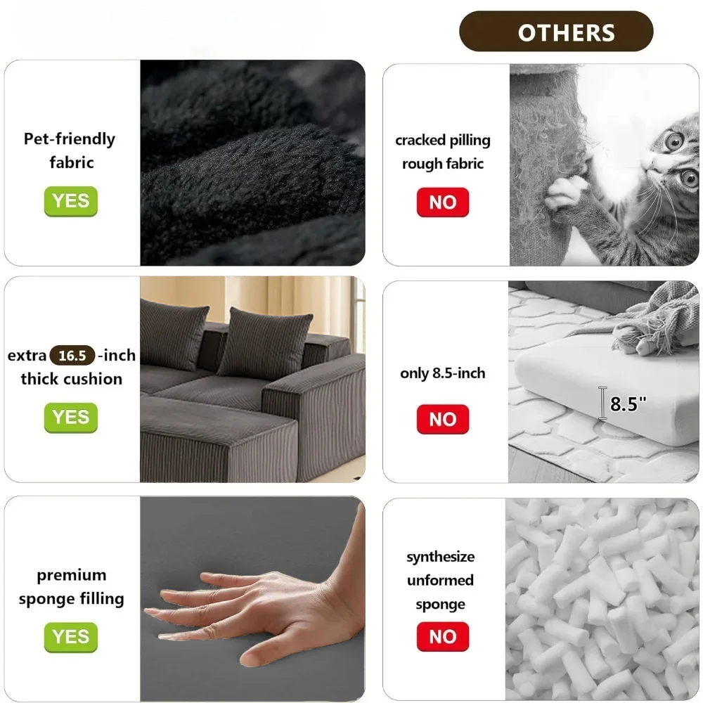 Sectional boneless Couch with L-Shape Chaise,Modern Modular sleeper Sofa with Deep Seat, Upholstered Couches for Room image 2