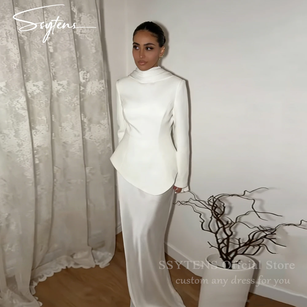 

SSYTENS Modest Simple Wedding Dresses Long Sleeve Customized Bride Dress Scarf Ivory Mermaid Nikkah Bridal Gown Vestido De Noiva