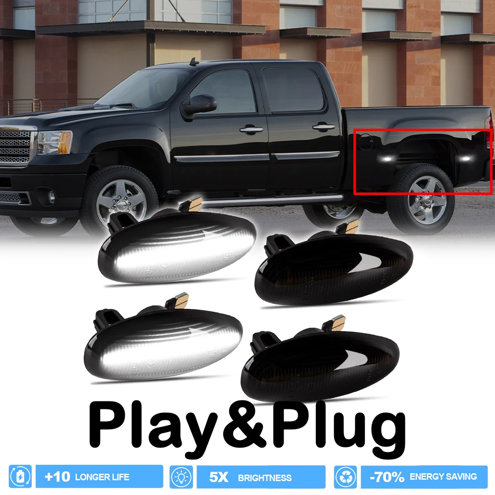Smoked Rear Wheel Dually Bed Fender Side Marker Lights for GMC Sierra 2500HD 3500HD Chevrolet Silverado 2500HD 3500HD 2001-2014