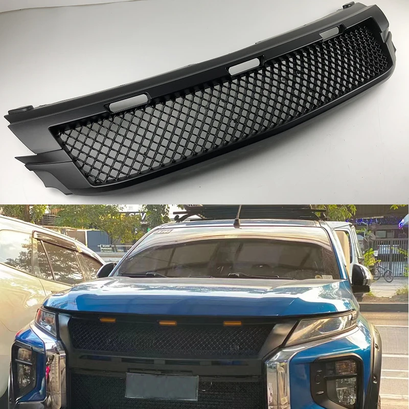 

For Mitsubishi pajero sport grille 2016 2017 2018 2019 black grille with light high quality grille easy installation