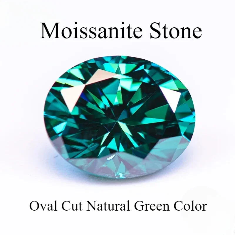 

Moissanite Stone Oval Cut Natural Green Color Lab Grown Gemstone for Charms DIY Jewelry Making with GRA Certificate