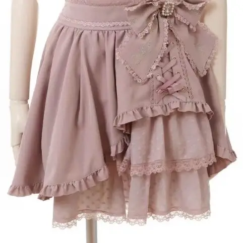 

2025 New Japanese Style Lace-up Women Skirts Patchwork Lace Bow Jupe Summer High Waist A-line Fashion Irregular Y2k Skirt