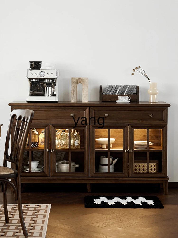 Yjq Solid Wood Vintage Sideboard Cabinet Black Walnut Modern Simple Storage Storage Restaurant Cupboard