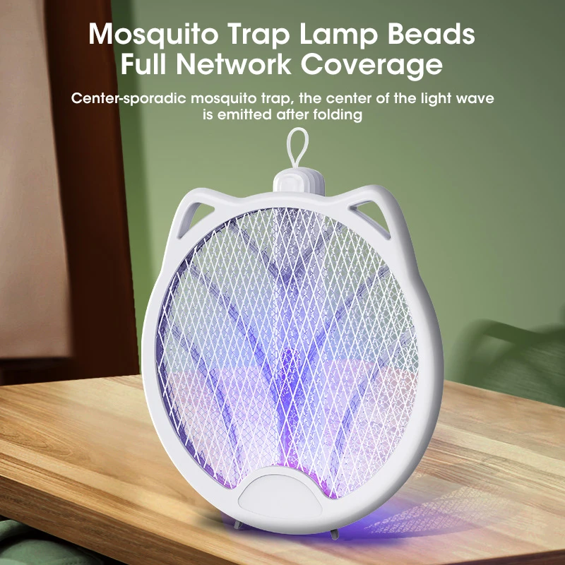 Folding Mosquito Swatter, 4 em 1 Mosquito Trap Light, USB recarregável, Swatter Fly elétrico para casa e ao ar livre