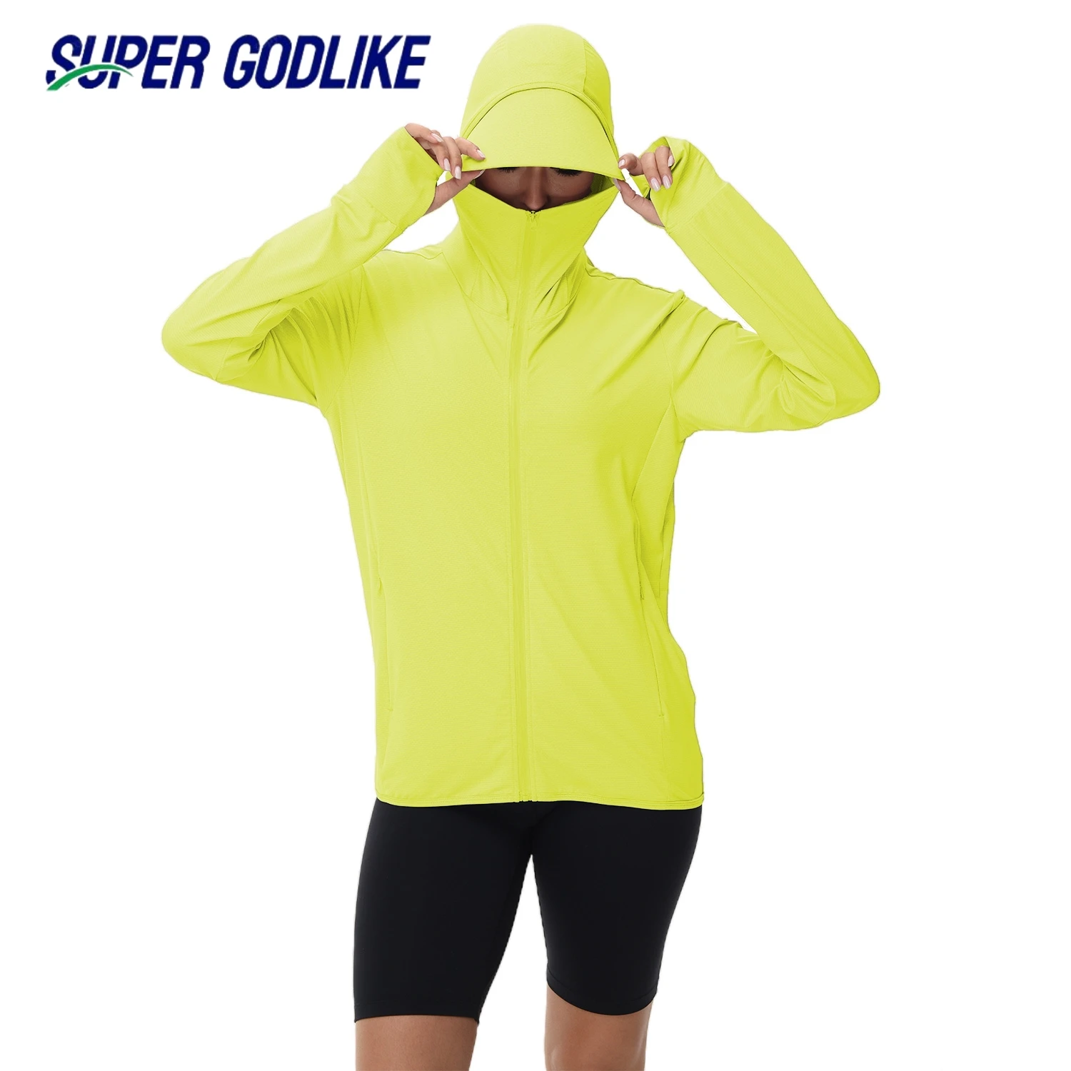 Women\'s UPF 50+ Sun Protective Hooded Jacket Lightweight Quick-Drying with Thumbholes Jacket Outdoor Hiking Running