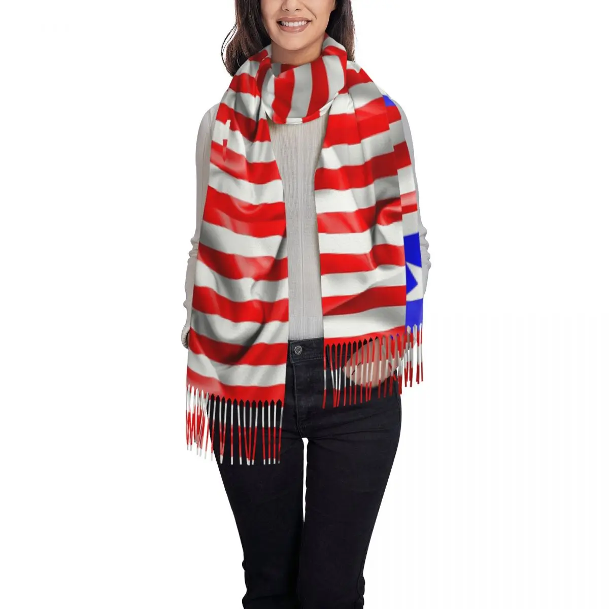 Bufanda con bandera de Liberia, bufandas con borlas para mujer, chales y chales suaves y cálidos, chal largo para otoño e invierno