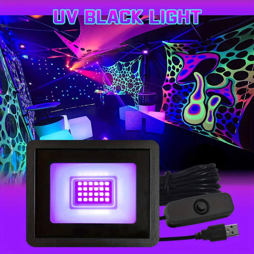 20W LED UV Spotlight 385-400nm UV Floodlight, Fluorescent Stage Light UV Effect with Switch for Party, DJ, Festival Lighting