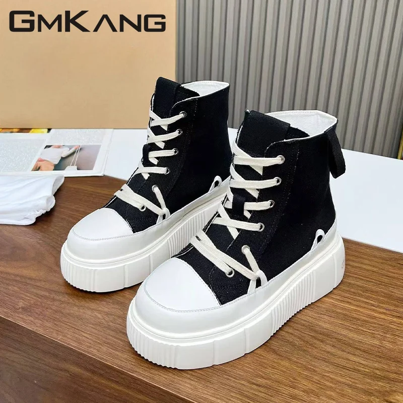 

Autumn New High Top Biscuit Shoes for Women's Flat Casual ShoesFormal Business Canvas Walking Shoes Designer Women's Shoes