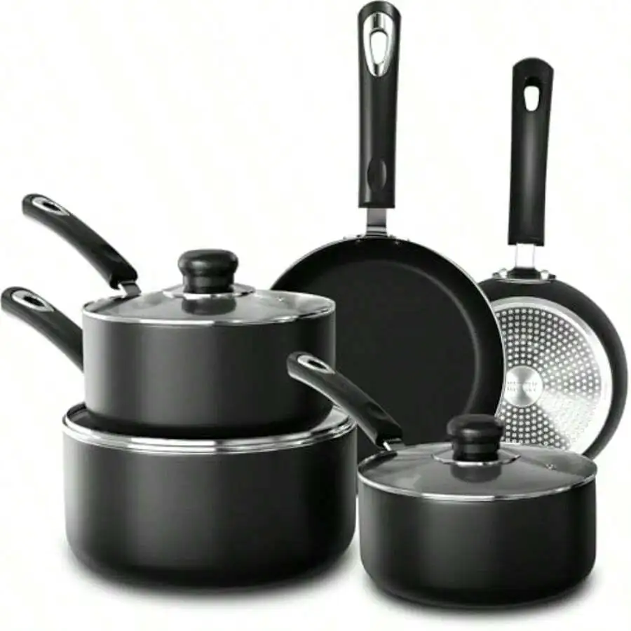 8 Pieces Pots And Pans Set Non Stick Kitchen Cookware Set Induction Frying Pans 20cm 28cm Saucepan With Lids 20cm 18cm Non Induc