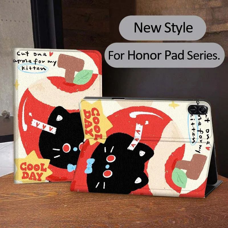 

Black Cat Creative Illustration For Honor Tab Tablet MagicPad 3 6 7 X8 V7 V8 8 9 X9 X8a X9a 10 Pro Inch 2020 2021 Tablet Case
