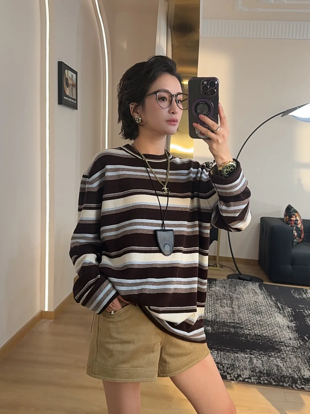 

QII Autumn Winter Thiened Retro Color Blo Striped Knitwear Loose Long Casual Sle Woolen Sweater Women's Faion