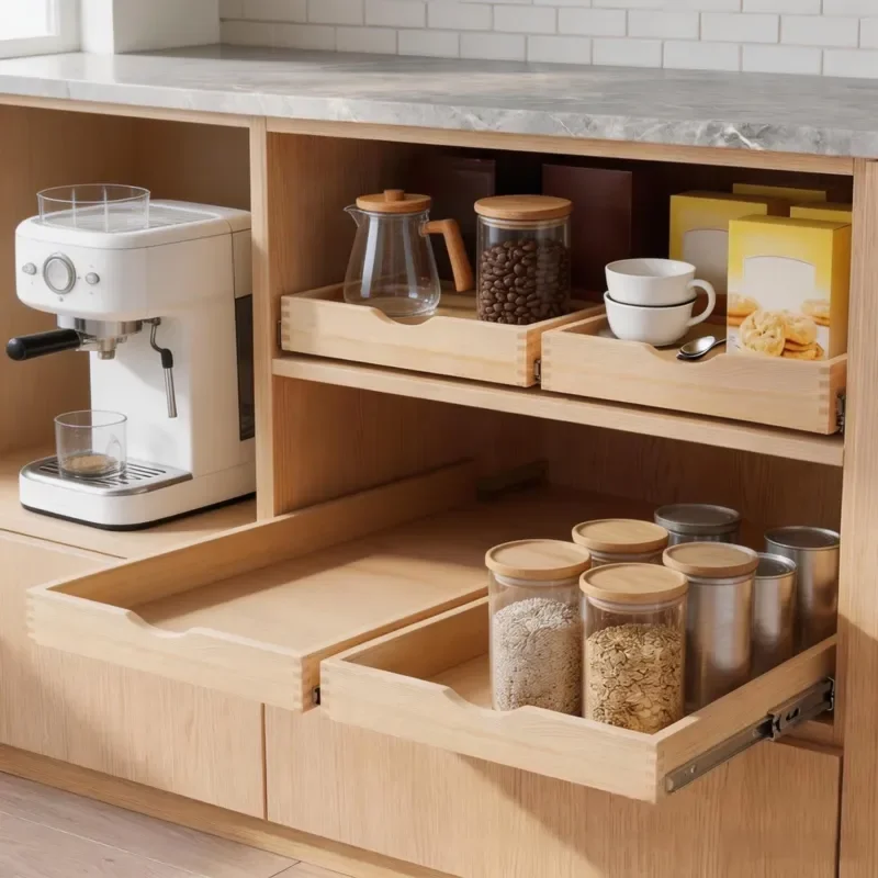 Heavy Duty Assembly Free Wooden 4-Piece Set Storage Room Kitchen Cabinet Storage Rack Pull-out Drawer with Full Extension