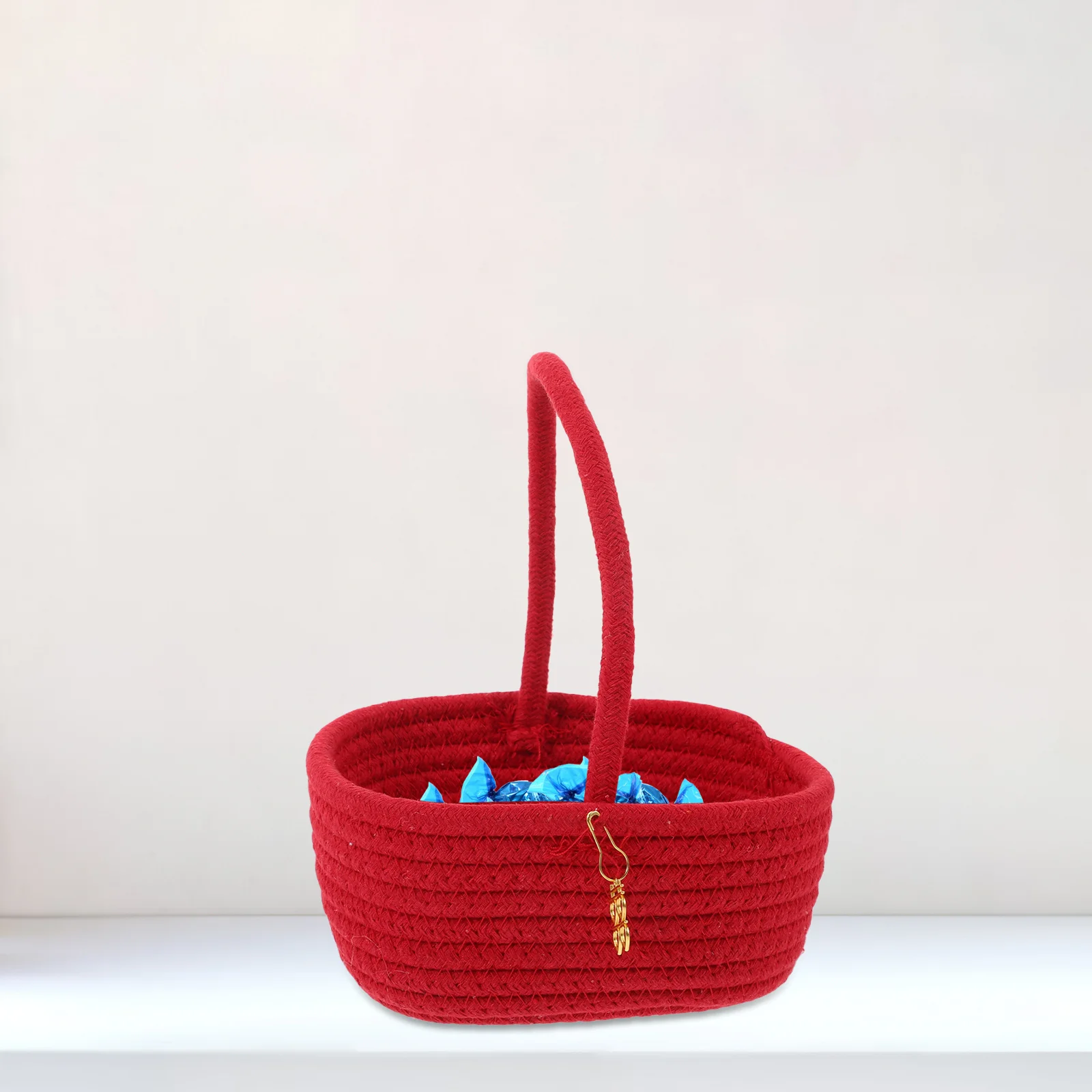 

Red Wedding Gift Large Capacity Storage Basket For Chinese Wedding Party Favor Snack Serving Decorative Handle Basket