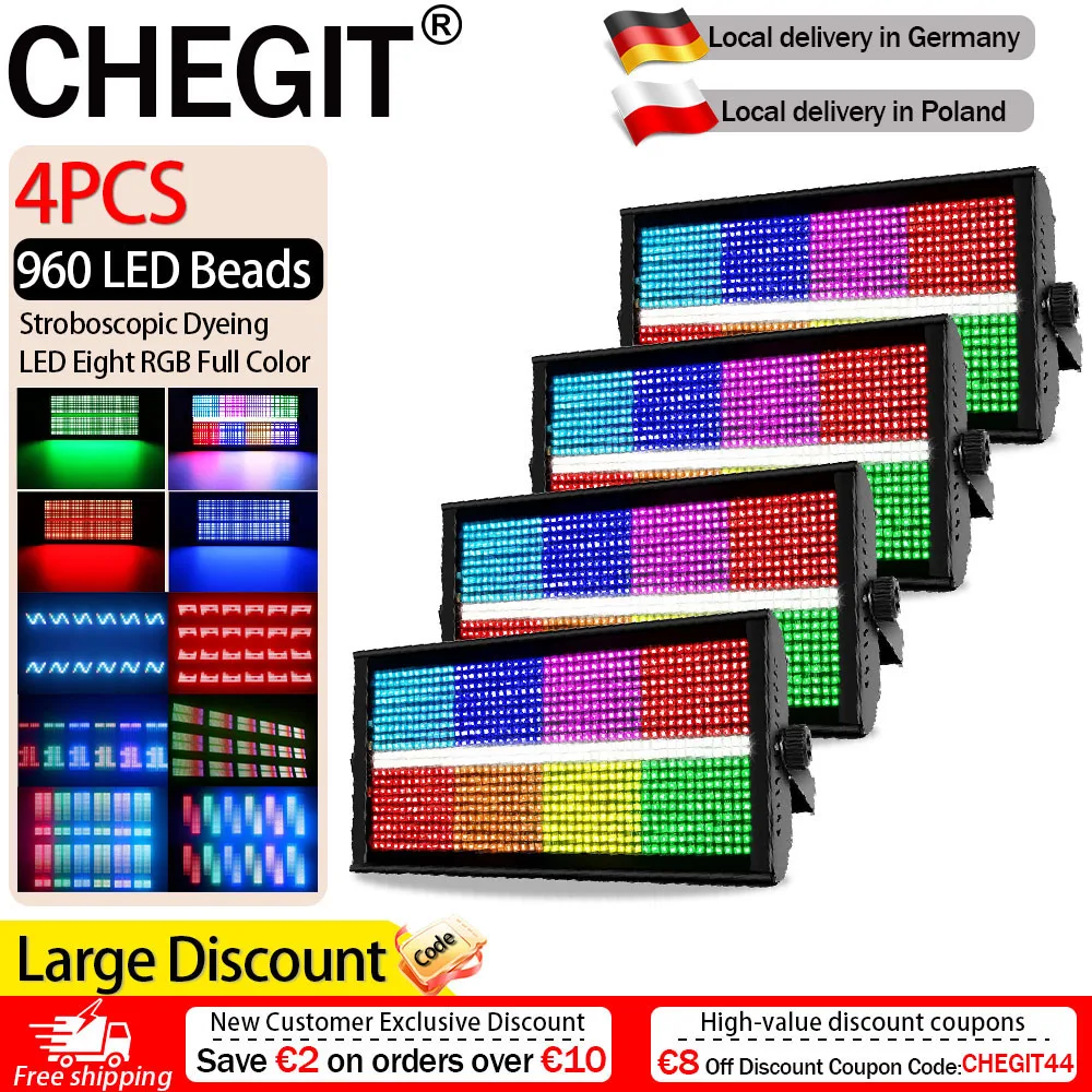 Chegit 4PCS 960 LED RGBW Professional Stage Light DJ Party Bar Disco Light