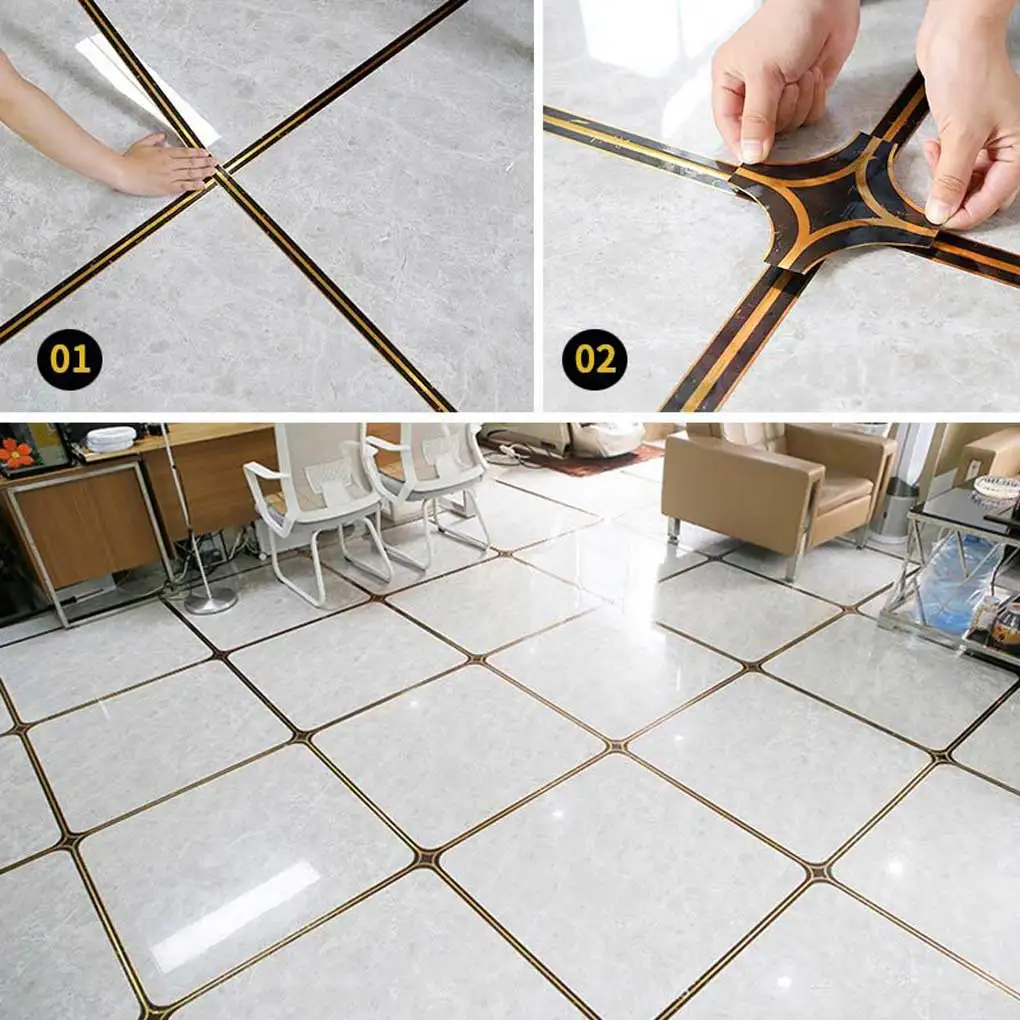 Tile Stickers Dustproof Mildew-proof Beauty Seam Self-Adhesive Waterproof Floor Decal Sealing Tape Black Diagonal Stick