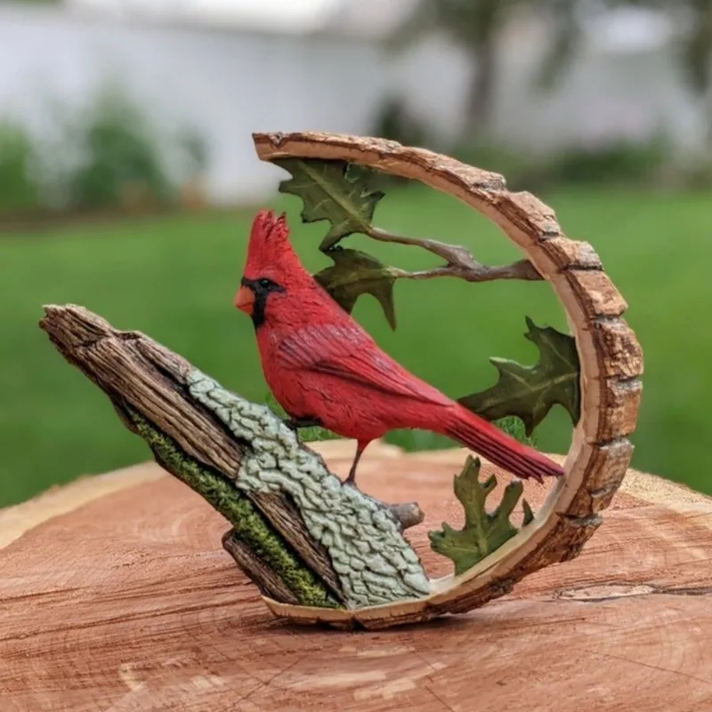 

Cardinal Ornaments Cardinal Resin Carving Bird Stepping on Branches Creative Desk Decoration Garden Home Decoration Accessories