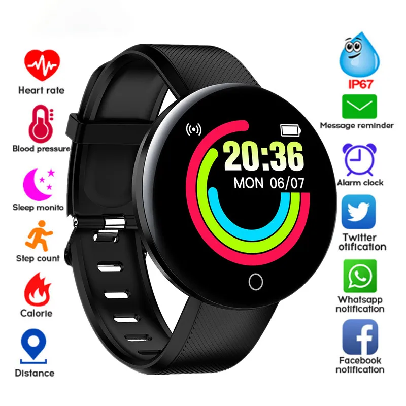 D18 Sport Smartwatch Heart Rate Monitor Blood Pressure Sleep Monitor Walking Exercise Fitness Smart Watch Bracelet Smartband