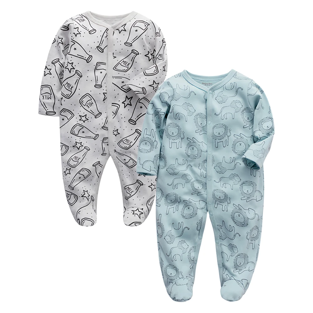 2er Pack Neugeborene einteilige Pyjamas 0-12 Monate Baby Mädchen und Jungen Fuß Nachtwäsche Baumwolle Onesies Mode neugeborene Baby kleidung