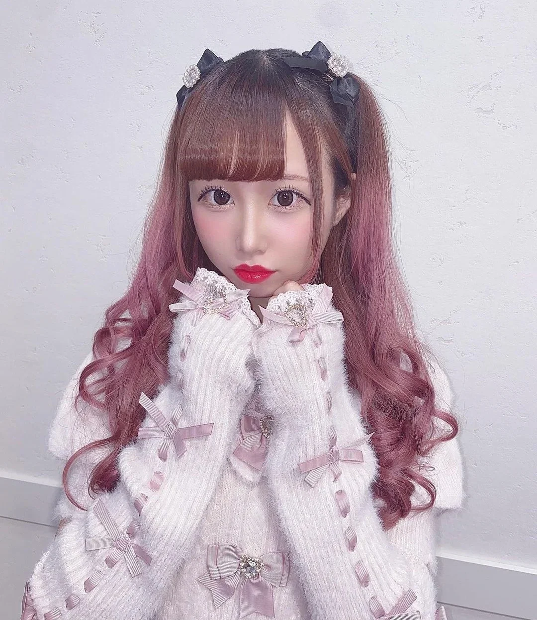 Japanese StyleSweet Detachable Bow Furry Oversleeve Slim Liz Sweater Autumn and Winter Lolita Girl Female Knitted Sweater Top