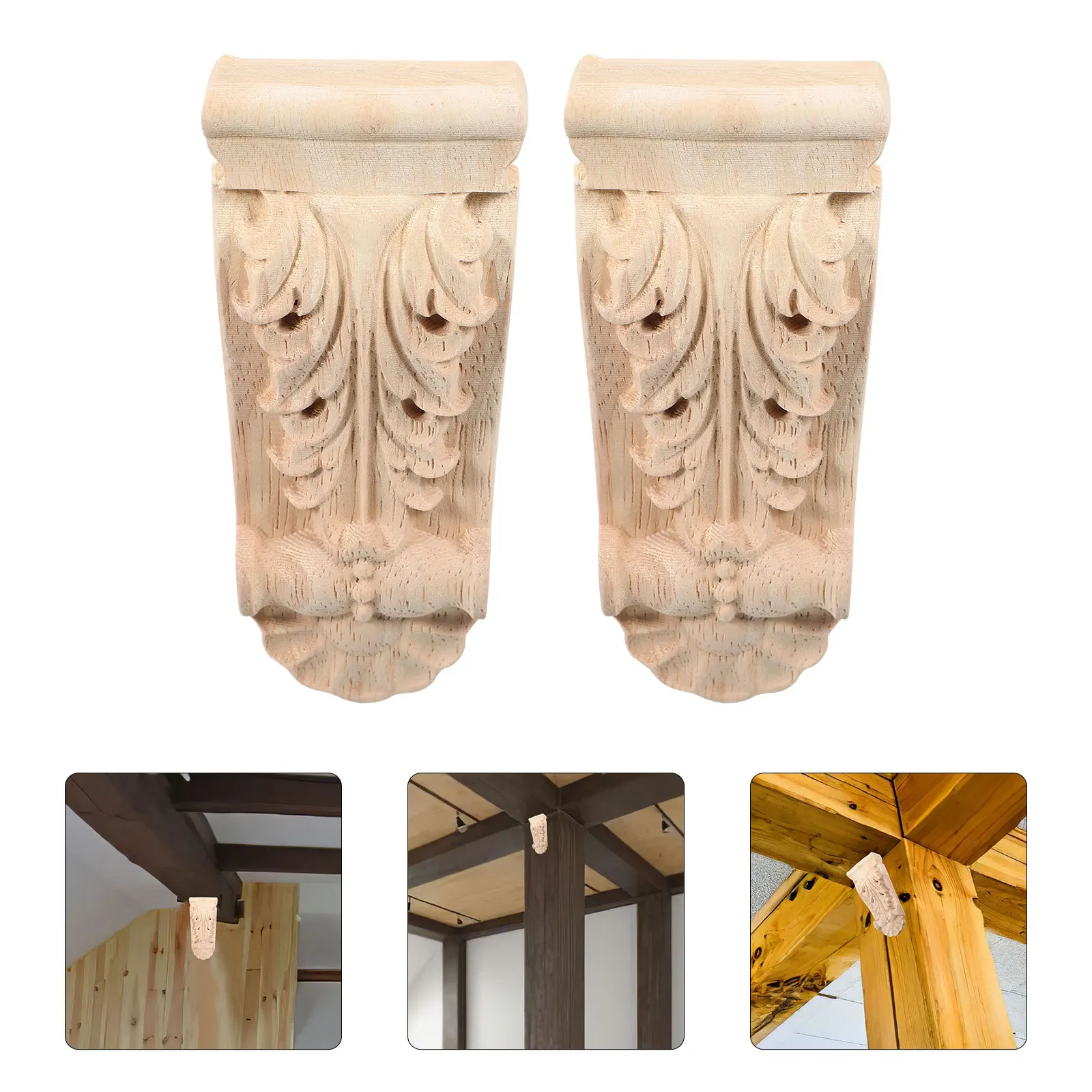 2Pcs Wood Carving Decoration Classical Wooden Corbels Corner Moulding Trim Home Interior Art Appliques Onlays and Appliques