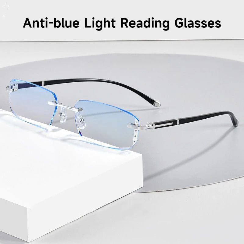 Fashion Diamond Anti-blue Light Reading Glasses Woman Man Rimless Eyewear Blocking Blue Light Protection Eyeglasses +1.0 To +4.0 image 2